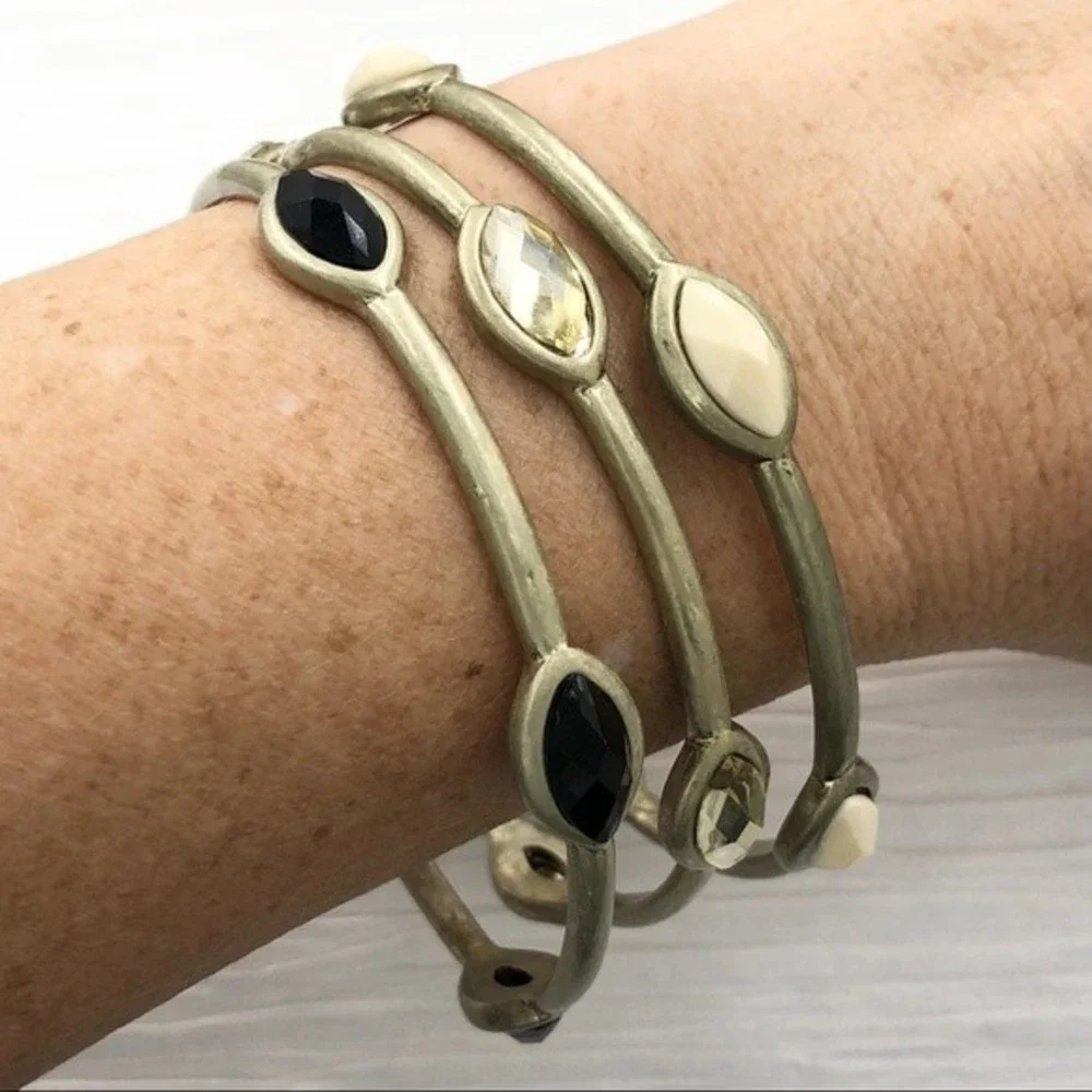 🌼 Set 3 Trendy Worn Gold Bangle Bracelet